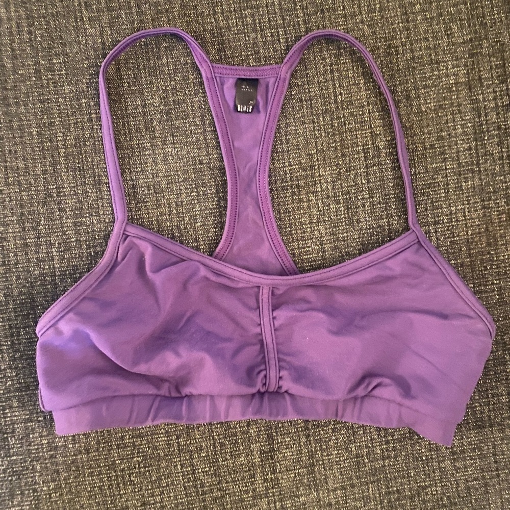 BLOCH purple skinny strap racer back sports bra